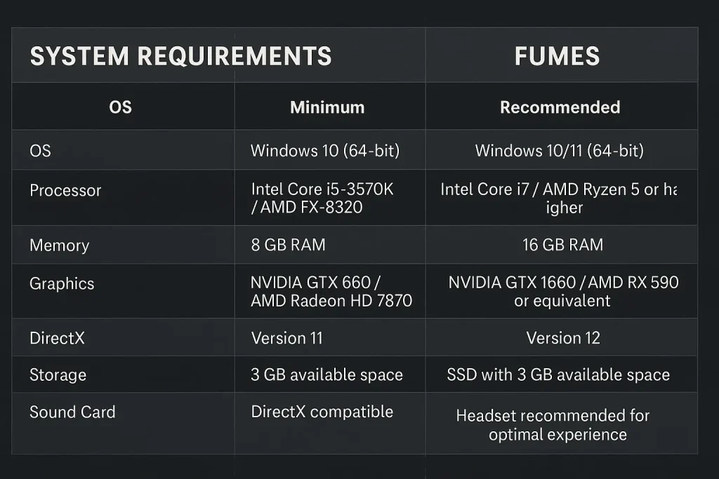 FUMES spec pc